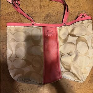 Coach Beige and Coral Shoulder Bag